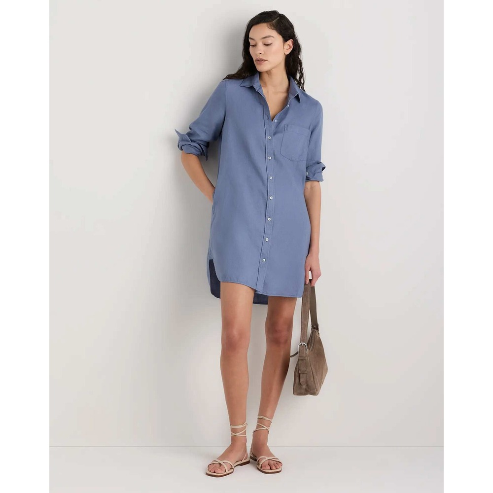 Quince European Linen Shirt Dress Moonstone Blue Mini Long Sleeve Small NWT